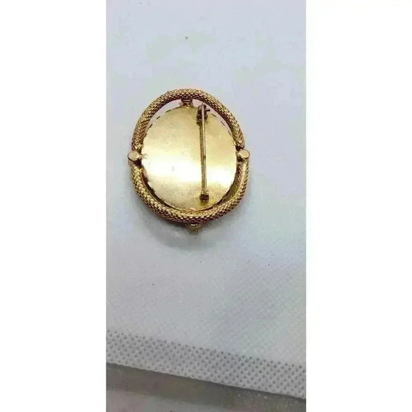 Vintage Brooch 10k Gold Plated Mesh Green Lucite Faux Pearl 1940s - Picture 10 of 10